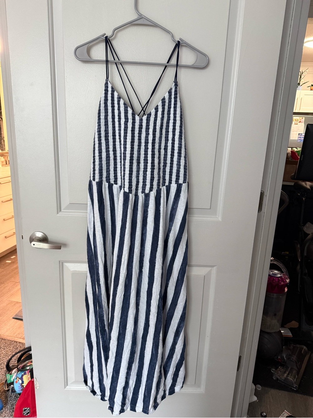 Blue striped AE sun chaser smocked maxi dress
